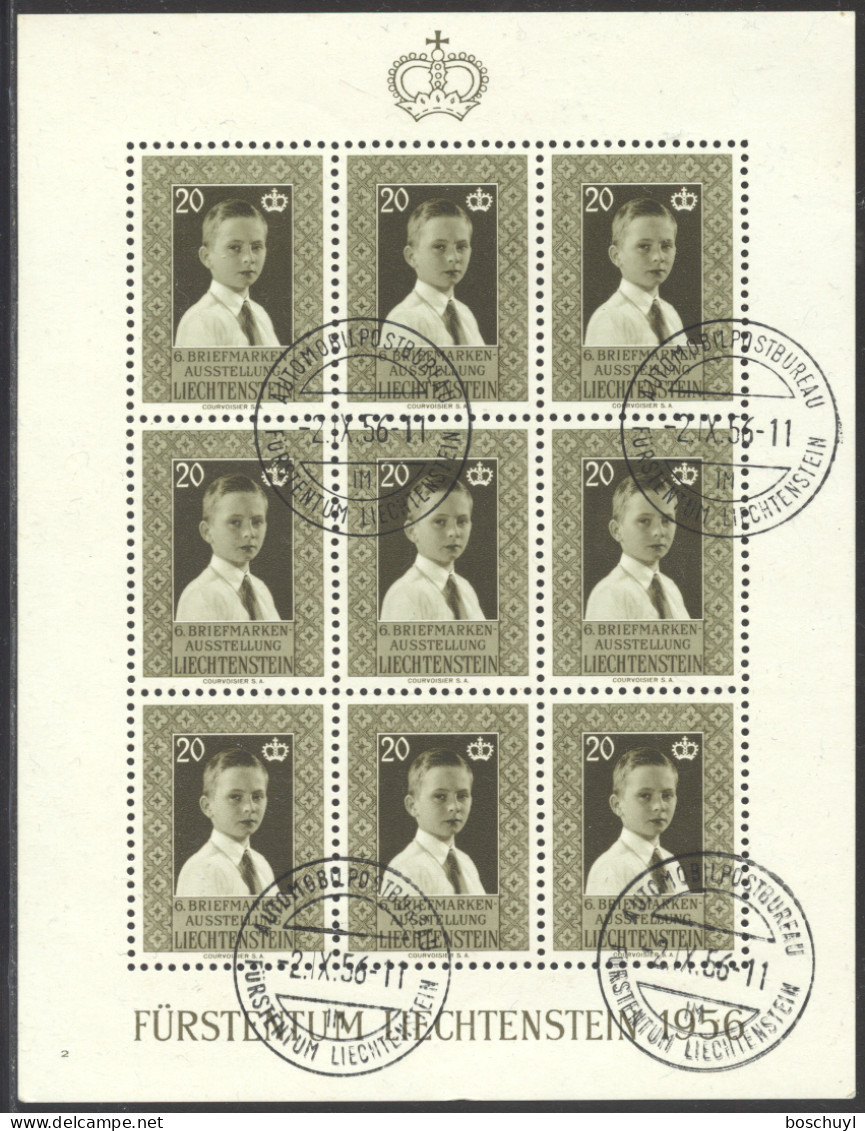 Liechtenstein, 1956, Vaduz Stamp Exhibition, Prince Hans Adam, Nr 2, Cancelled Sheet, Full Gum, Michel 352 - Gebruikt