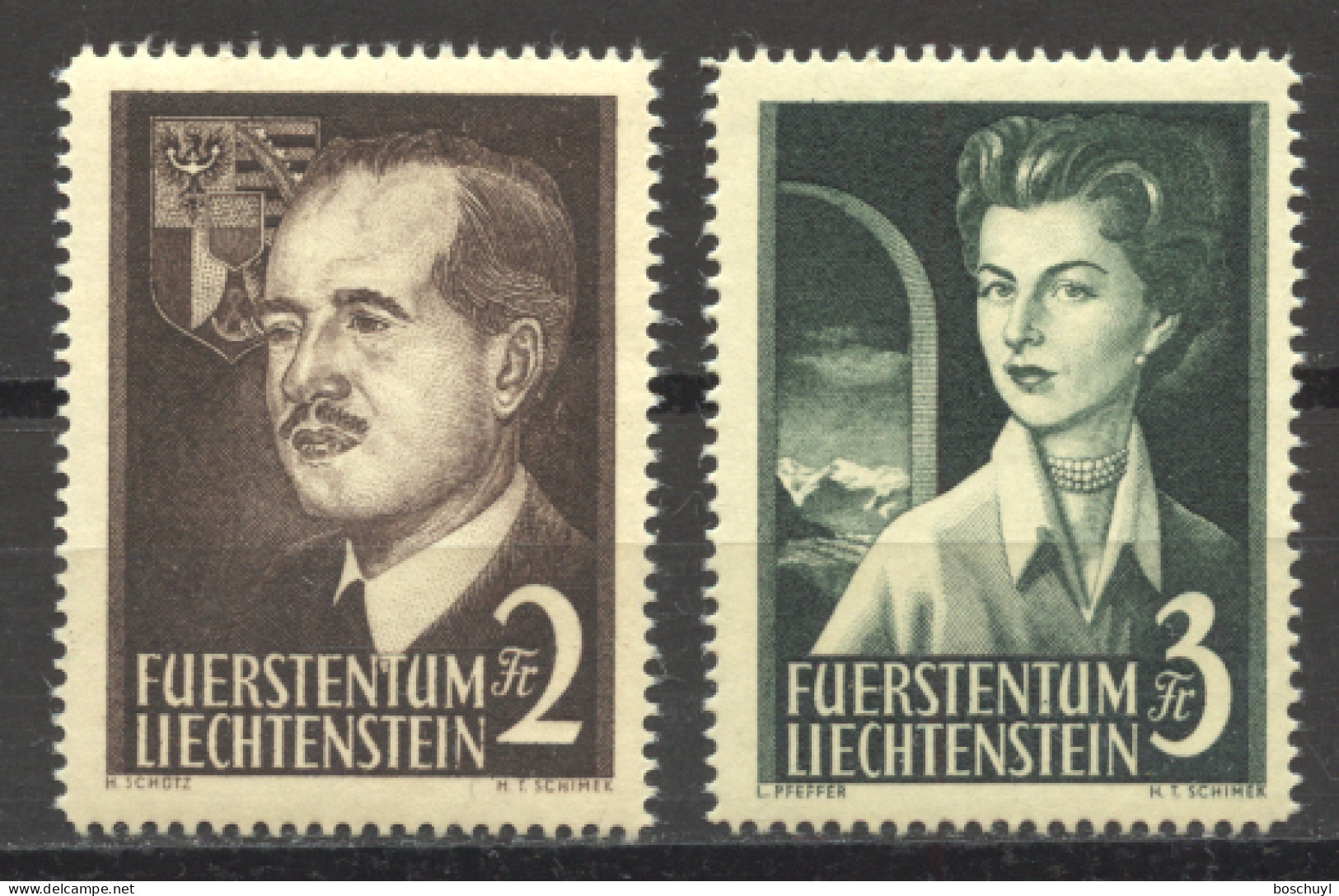 Liechtenstein, 1955, King Franz Josef II, Queen Gina, Royal, MNH, Michel 332-333 - Nuevos