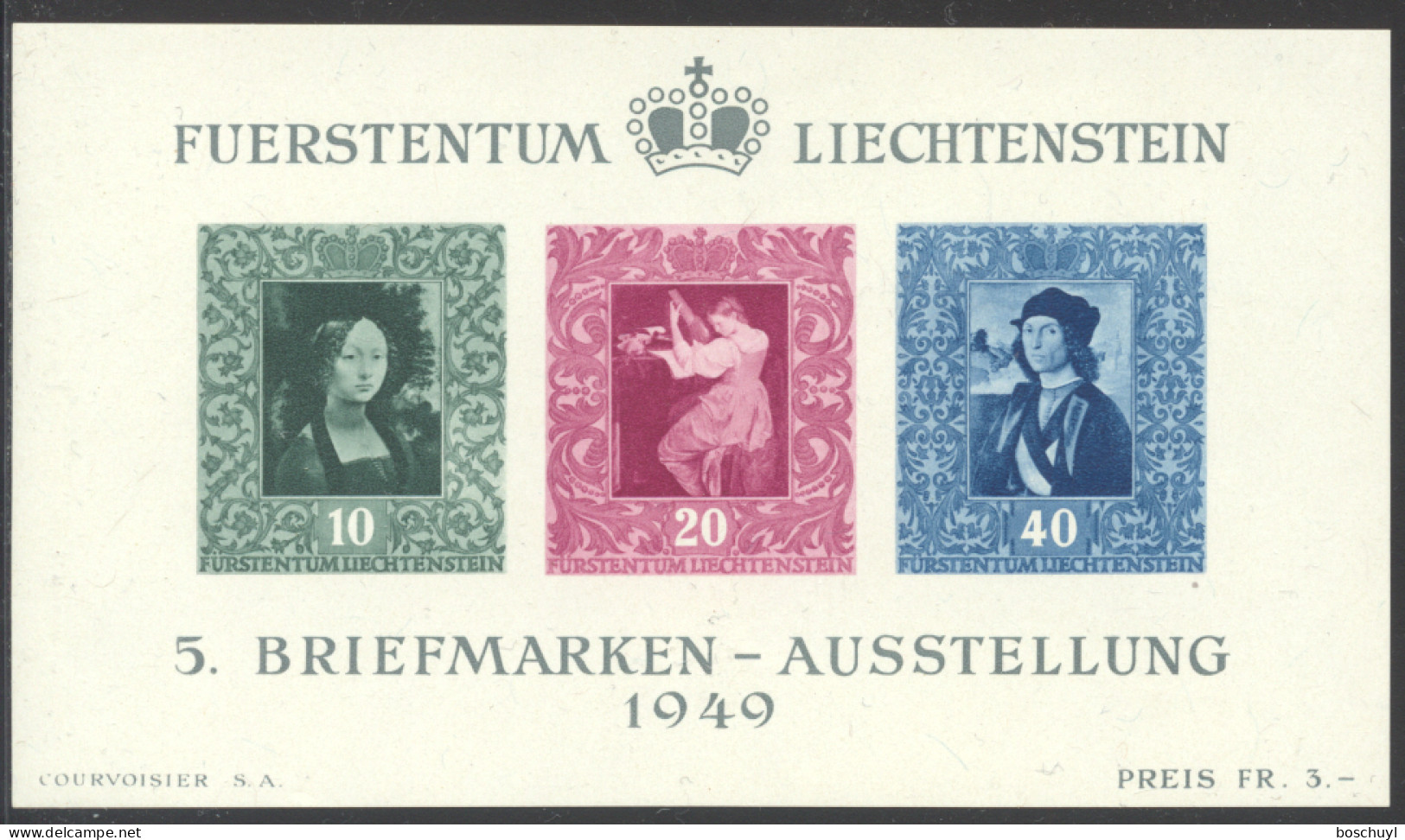 Liechtenstein, 1949, Paintings, Da Vinci, Raffael, Art, Vaduz Philatelic Exhibition, MNH, Michel Block 5 - Bloques & Hojas