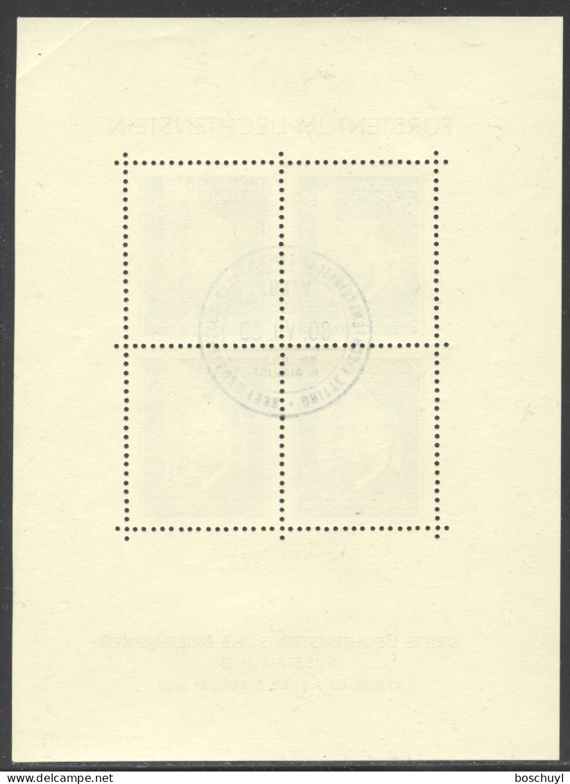 Liechtenstein, 1938, Rheinberger, Composer, Organ, Music, Stamp Exhibition, FD Cancelled, Gum, Folded UR, Michel Block 3 - Blocks & Sheetlets & Panes