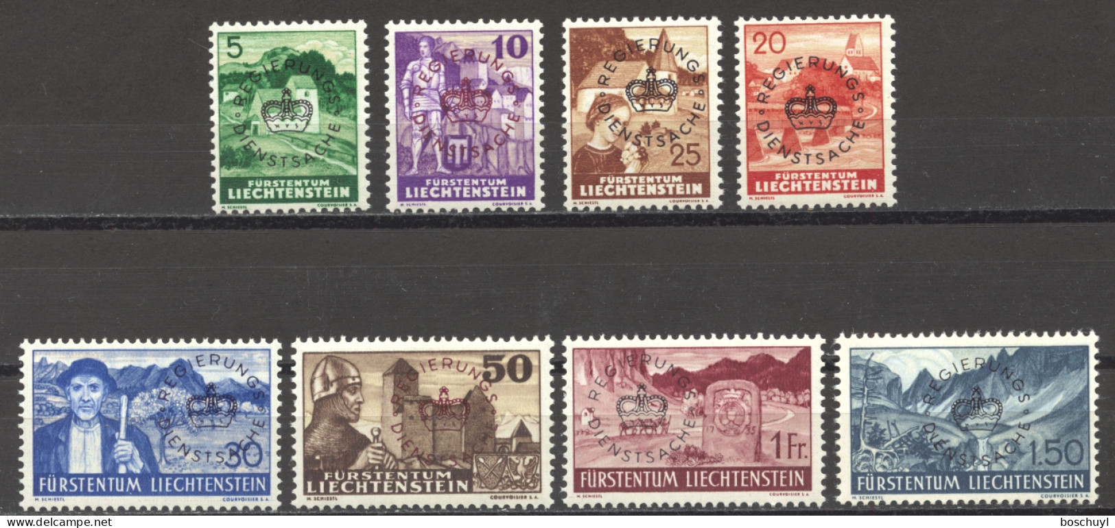 Liechtenstein, 1937, 1941, Service Stamps, Overprinted, MNH, Michel 20-27b - Ungebraucht