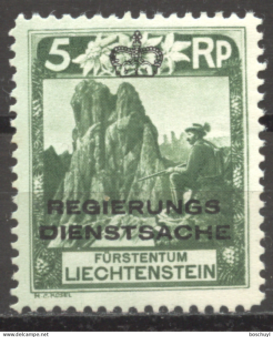 Liechtenstein, 1932, Mountains, Alps, 5 Rp, Overprinted Service Stamp, MLH, Michel 1B - Nuevos