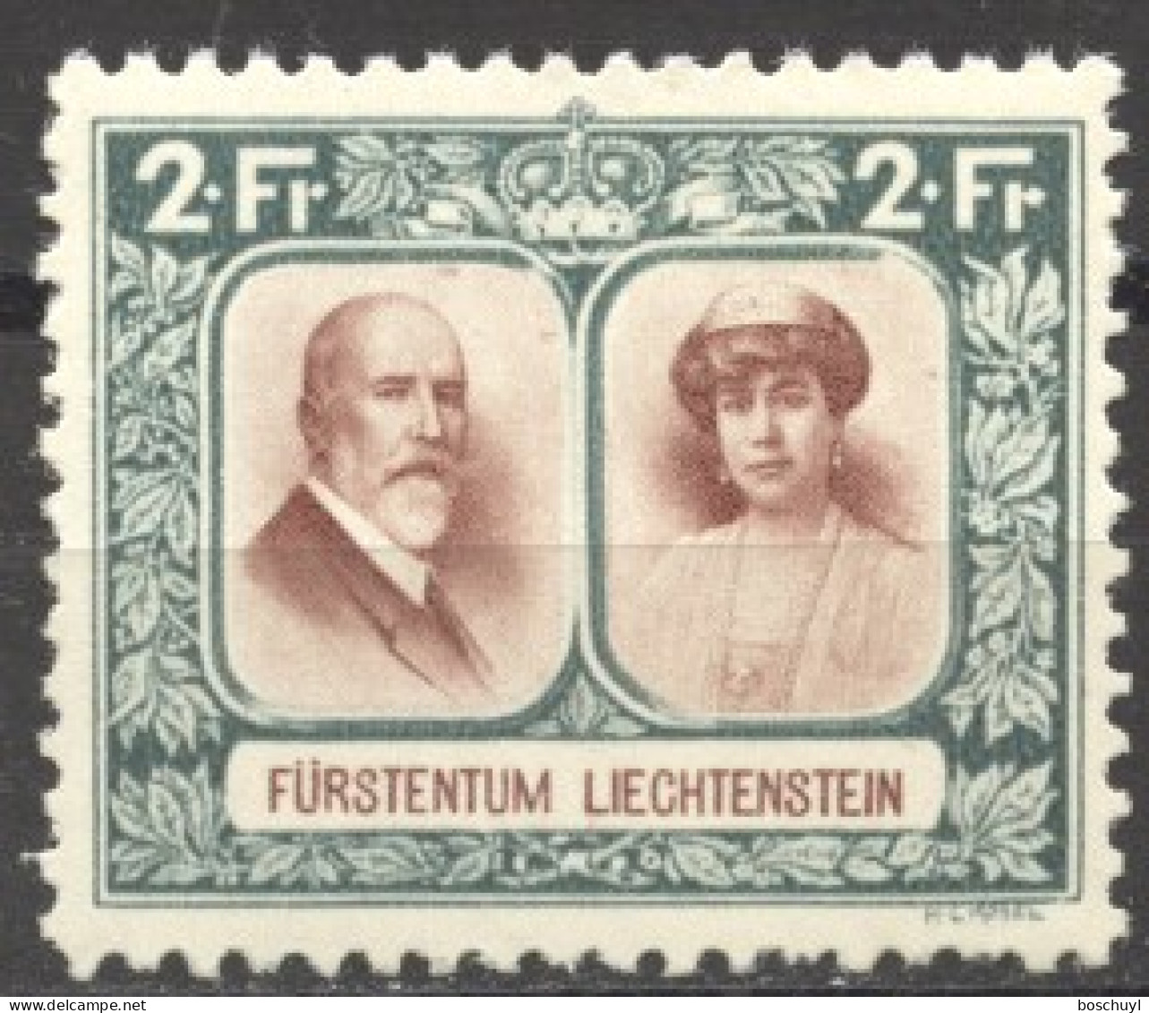 Liechtenstein, 1930, King Franz, Queen Elsa, Royal Couple, 2 Fr, MNH, Michel 107A - Unused Stamps