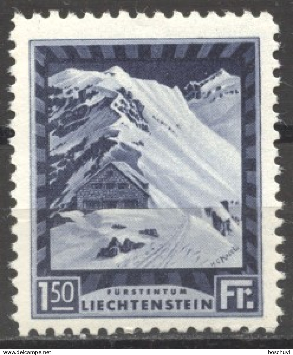 Liechtenstein, 1930, Cabin, Hut, Mountains, Landscape, Scenery, 1.50 Fr, MNH, Michel 106A - Unused Stamps