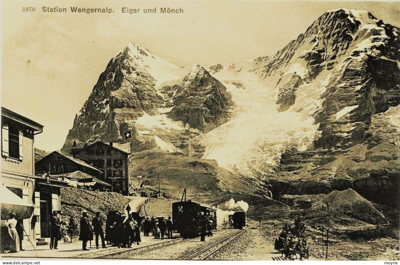 1815 - Suisse - STATION WENGERNALP - EIGER UND MÖNCH  - TRAINS A QUAI  -  Trés Beau Plan  Année De Construction 1893) - Mon