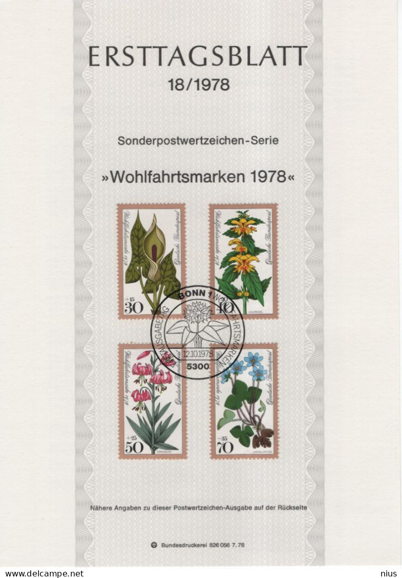 Germany Deutschland 1978-18 ETB Wohlfahrtsmarken Wohlfahrtsmarke Flower Flowers Flora Blume Blumen, Canceled In Bonn - 1974-1980