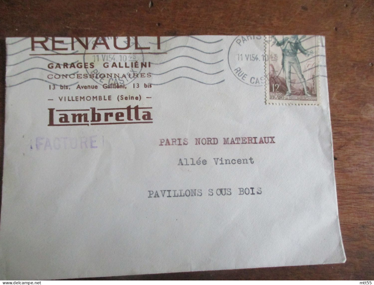 RENAULT ENVELOPPE ILLUSTRE VOITURE  GARAGE GALLIENI LAMBRETTA - 1900 – 1949