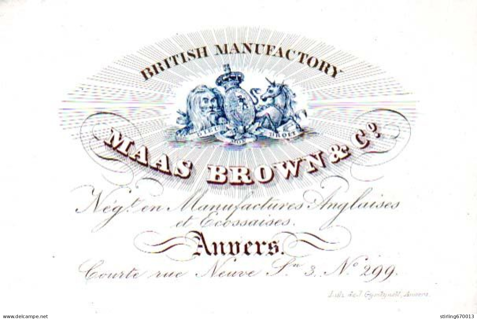 DE 1870 - Carte Porcelaine De Maas Brown & Co., Negt En Manufactures Anglaises & Ecossaises, Anvers Imp Gysleynck - Sonstige & Ohne Zuordnung