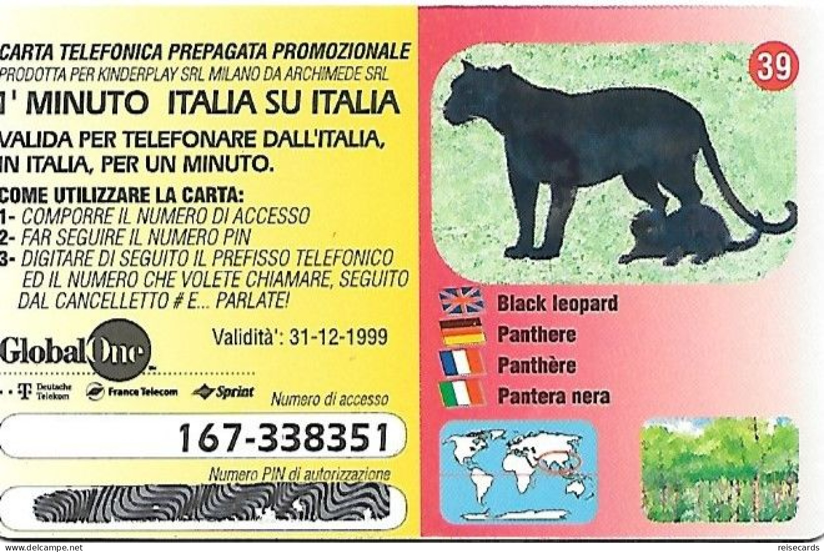 Italy: Prepaid GlobalOne - Save The Planet 39, Panther - GSM-Kaarten, Aanvulling & Voorafbetaald