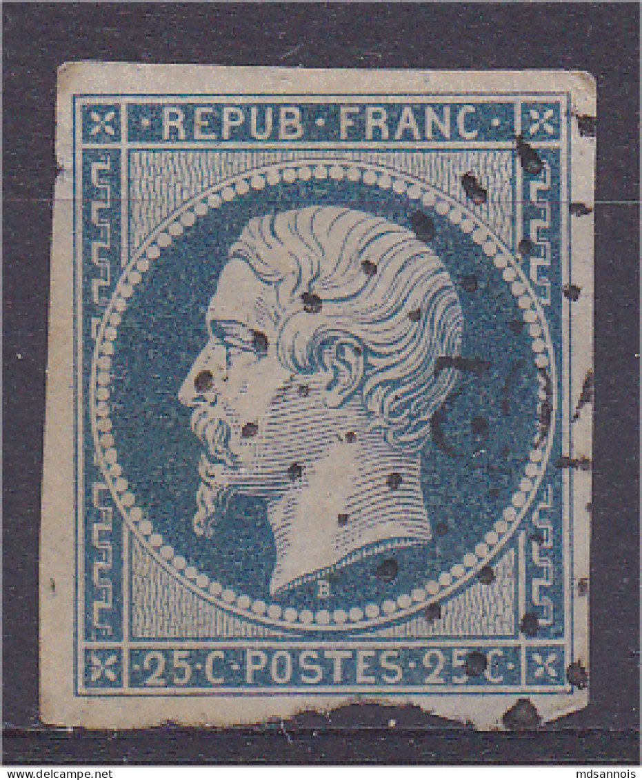 Napoléon N°10 25c Bleu Cote 45€ Oblitéré Aminci (les Timbres Scannés Sont Les Timbres Vendus) - 1852 Louis-Napoléon