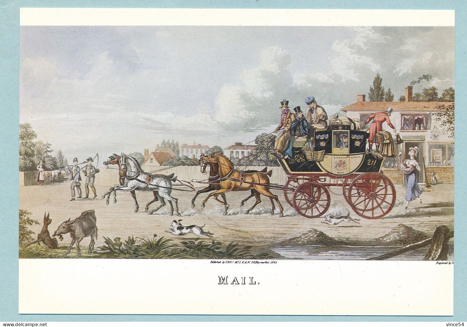 Courrier - MAIL D'après Aquatinte En Couleurs. Gravure De G. Hunt 1825 - Poste & Facteurs