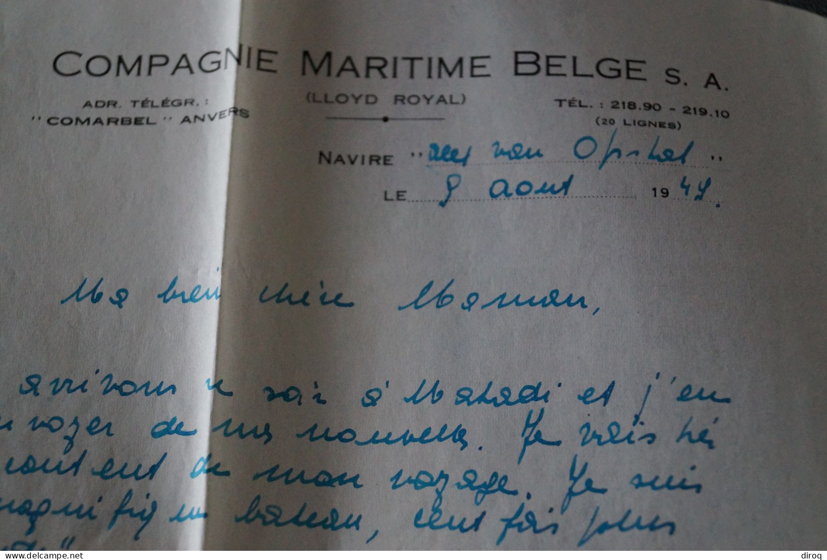 Très Bel Envoi Congo Belge,compagnie Maritime Belge,Matadi,1949, + Courrier, Pour Collection - Covers & Documents