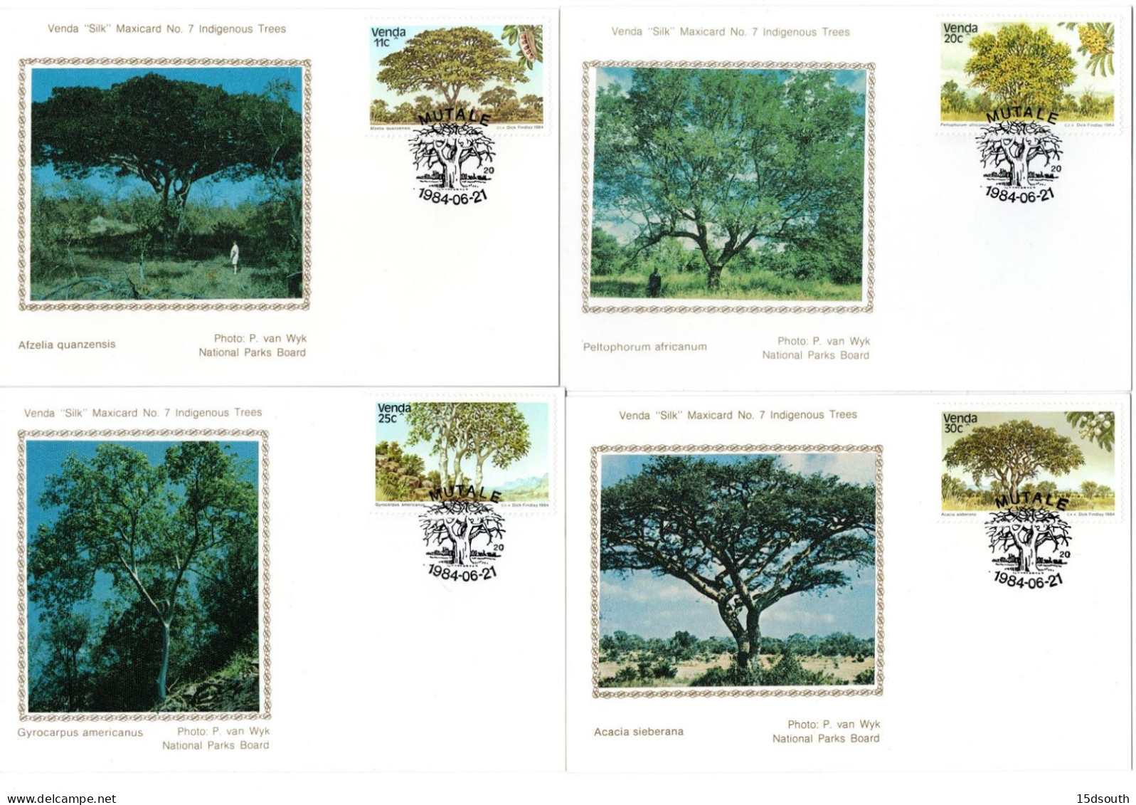 Venda - 1984 Indigenous Trees Silk Maxi Card Set # SG 95-98 , Mi 95-98 - Bäume