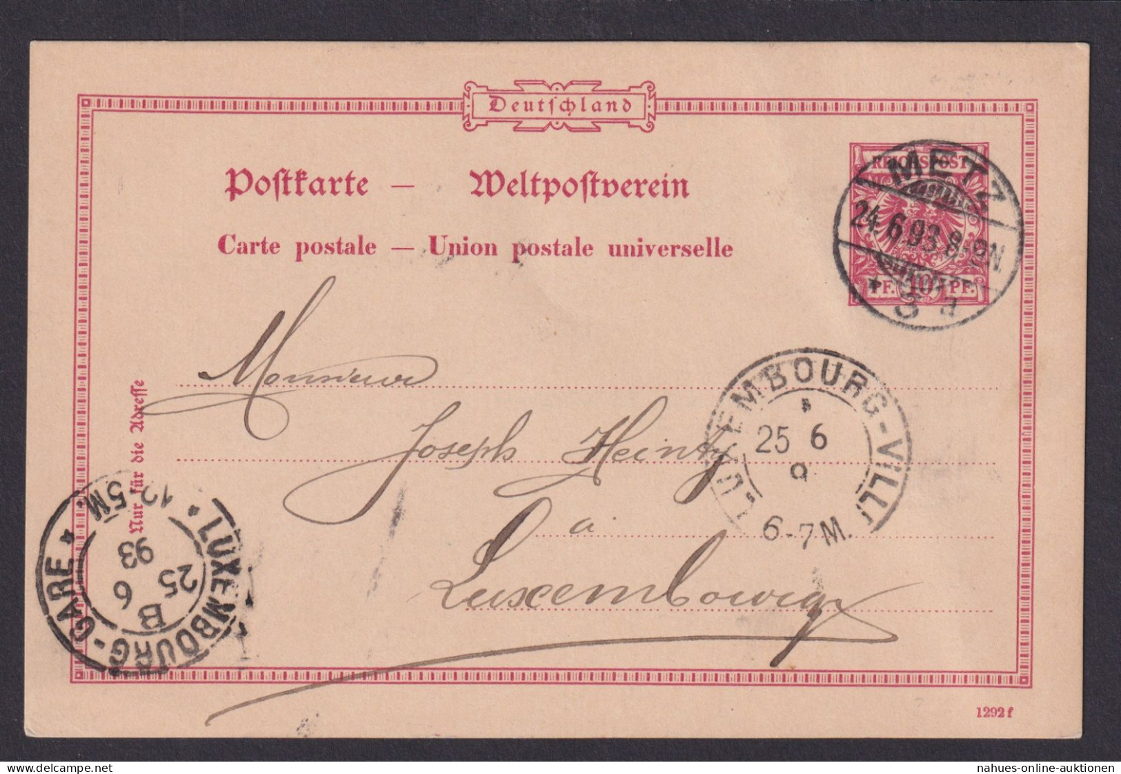 Deutsches Reich Ganzsache Metz Frankreich Gare Luxemburg - Lettres & Documents