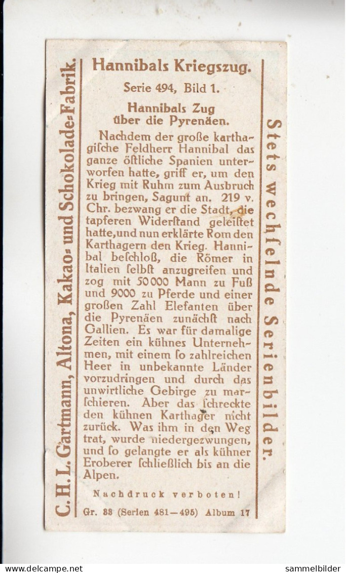 Gartmann Hannibals Kriegszug Hannibals Zug über Die Pyrenäen   Serie 494#1 Von 1917 - Sonstige & Ohne Zuordnung