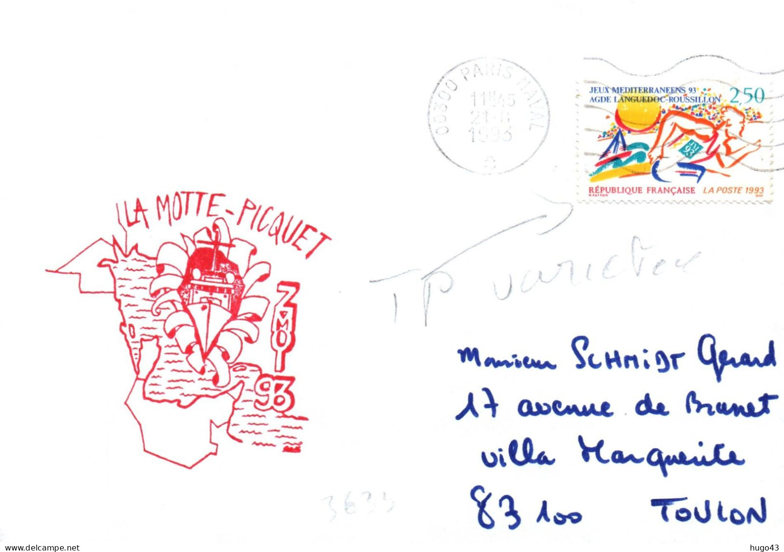 ENVELOPPE AVEC CACHET FREGATE LA MOTTE PICQUET - ZMOI 93 - LE 21/8/1993 - Poste Navale