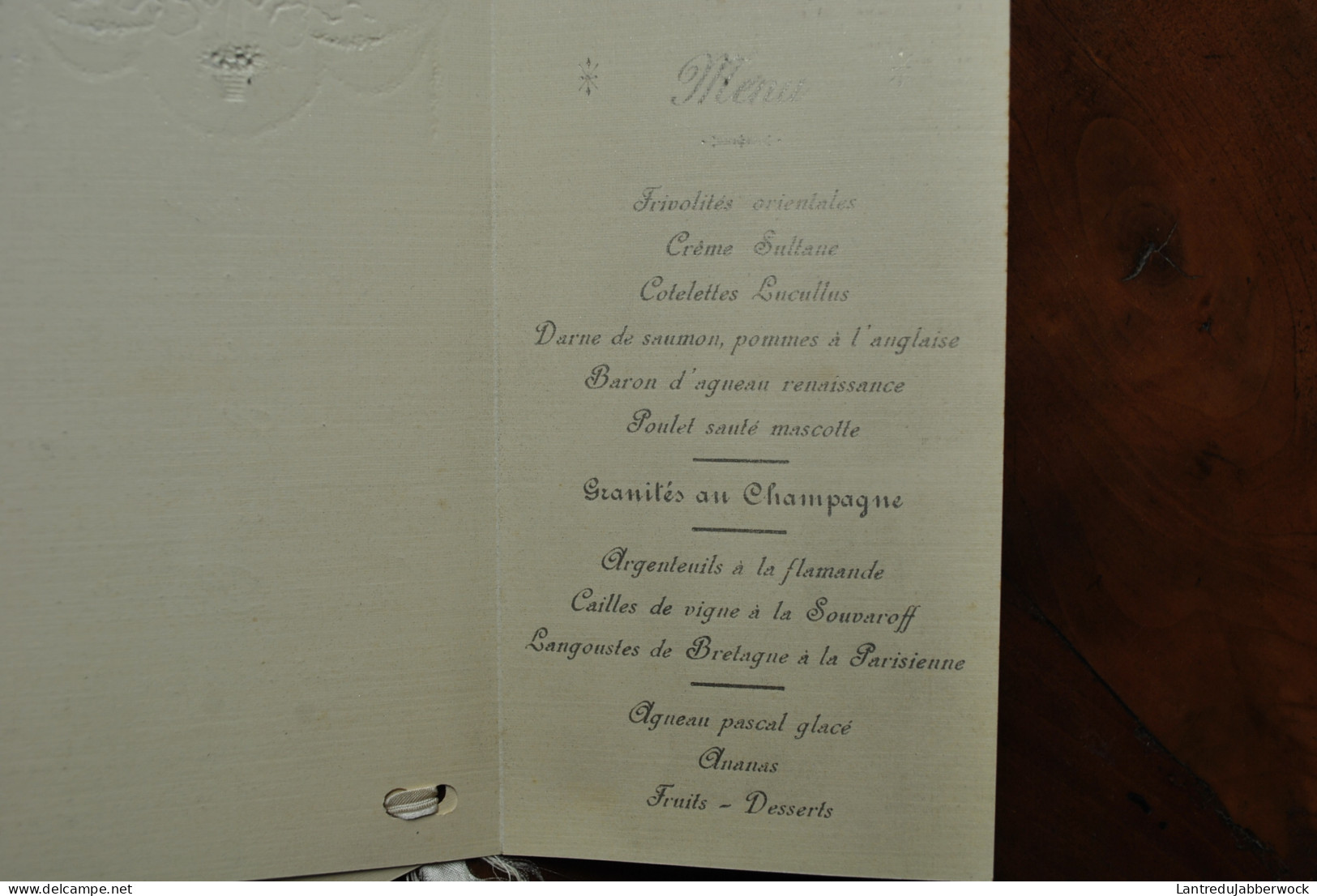 Ancien Menu Livret Décor Argenté Ruban Tissu 16 Avril 1911 Première Communion Jeanne Lemaître - Georges Cambier Dyptique - Menú