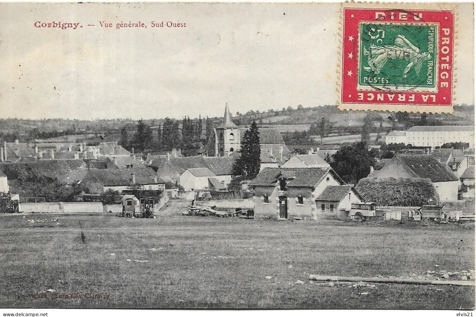 CORBIGNY Vue Générale. Timbre Dieu Protège La France - Corbigny