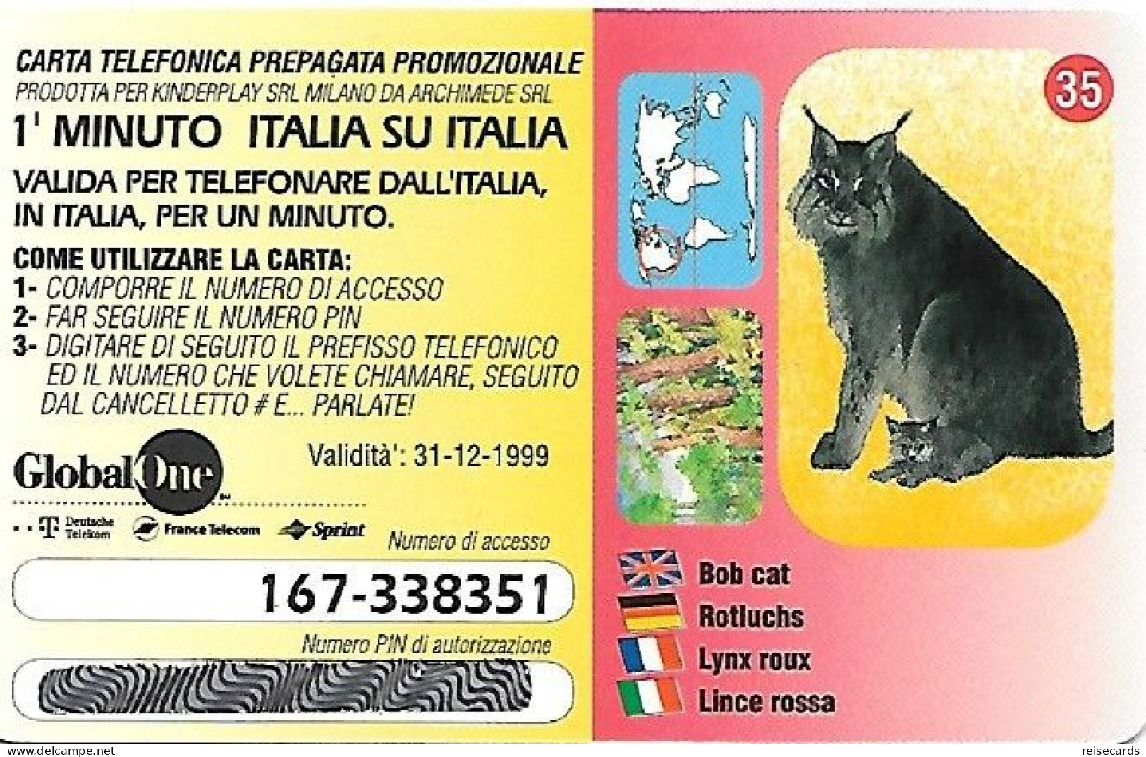 Italy: Prepaid GlobalOne - Save The Planet 35, Rotluchs - [2] Handy-, Prepaid- Und Aufladkarten