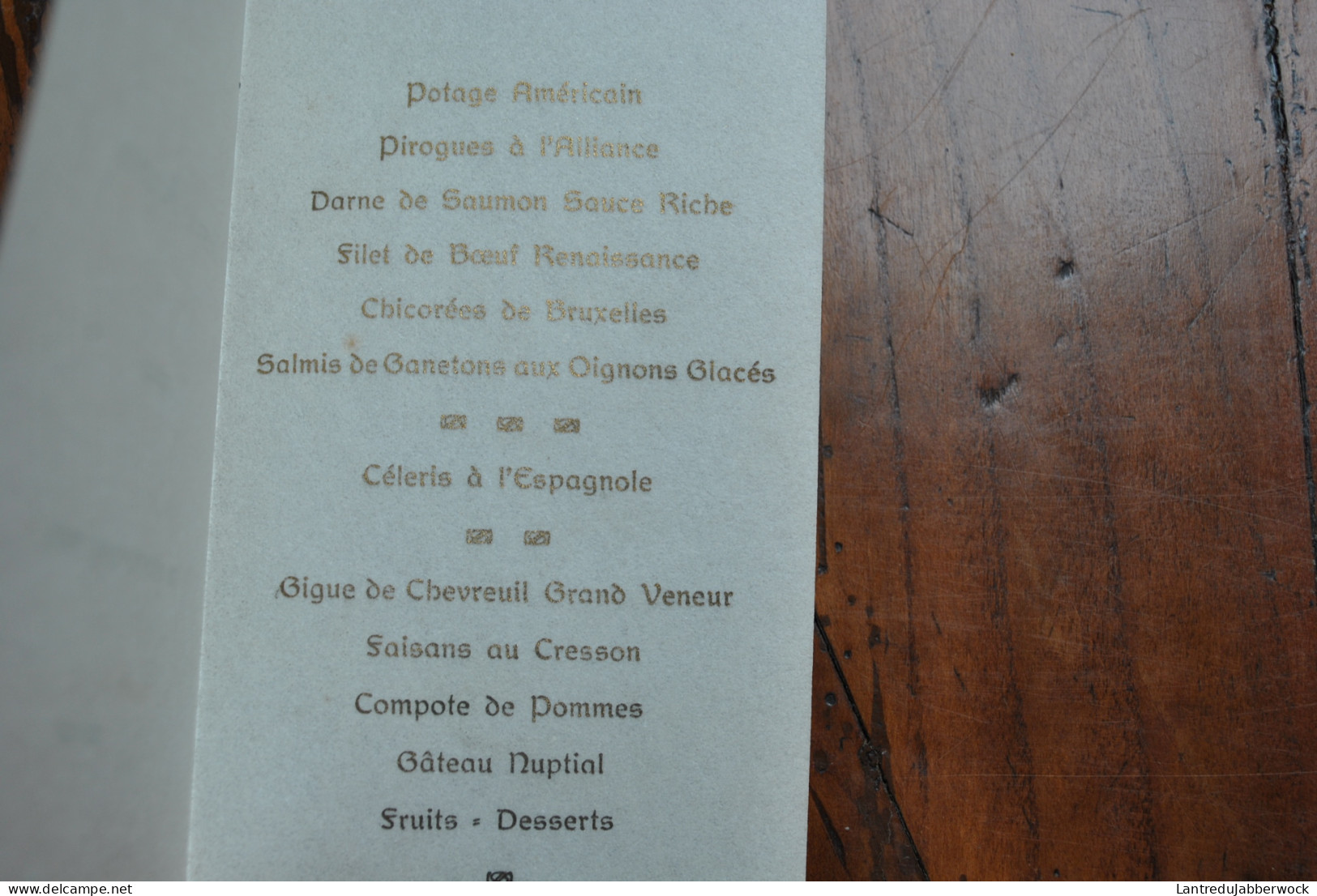 Ancien Menu Livret Dyptique Lettrage Doré Diner De Noce 21 Novembre 1908 Nestor Et Augusta Mr G. Cambier - Menus