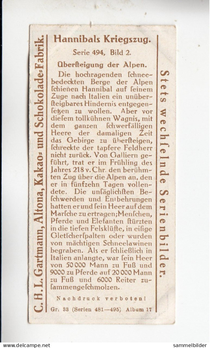 Gartmann Hannibals Kriegszug Übersteigung Der Alpen  Serie 494#2 Von 1917 - Otros & Sin Clasificación