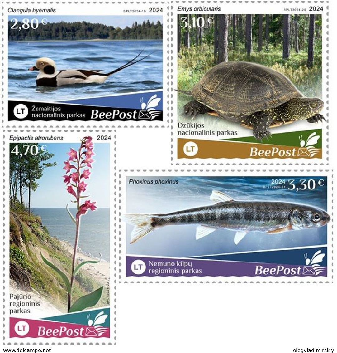 Lithuania Litauen Lituanie 2024 Water Flora Fauna Bird Turtle Fish Orchid Nat Parks Europa BeePost Set Of 4 Stamps MNH - Lithuania