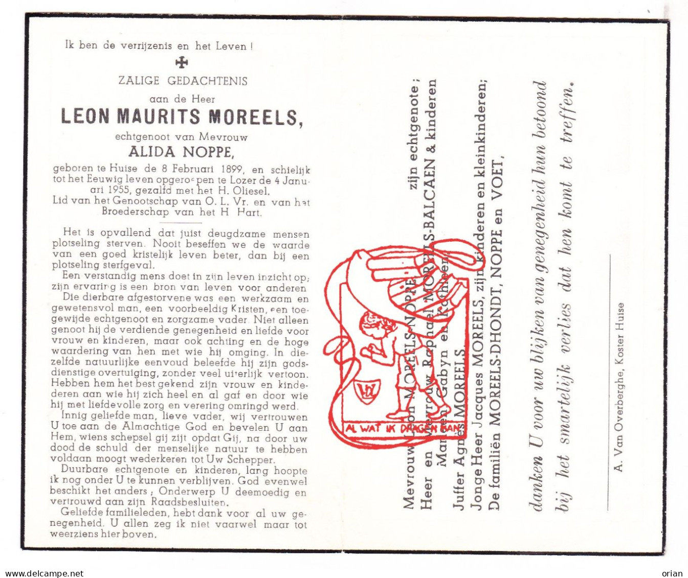 DP Leon Maurits Moreels ° Huise Zingem 1899 † Lozer Kruishoutem 1955 X Alida Noppe // Balcaen Dhondt Voet - Andachtsbilder