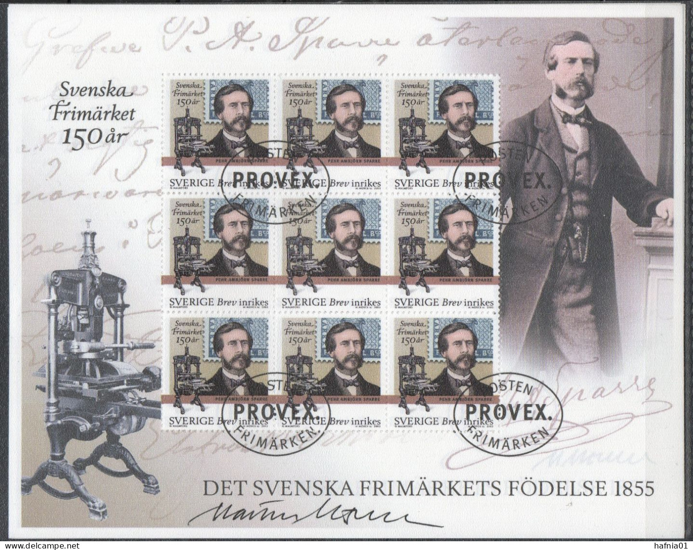 Martin Mörck. Sweden 2005. 150 Anniv Swedish Stamps. Souvenir Sheet. Michel 2478. PROVEX.MNH. Signed. - Blokken & Velletjes