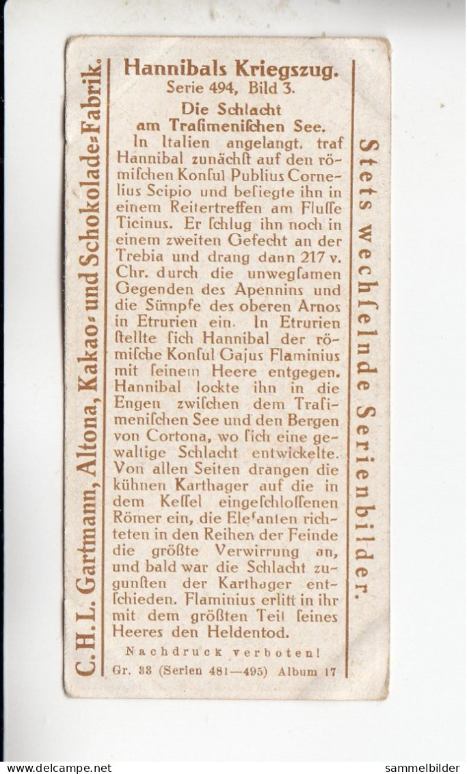 Gartmann Hannibals Kriegszug  Die Schlacht Am Trasimenischen See  Serie 494#3 Von 1917 - Sonstige & Ohne Zuordnung