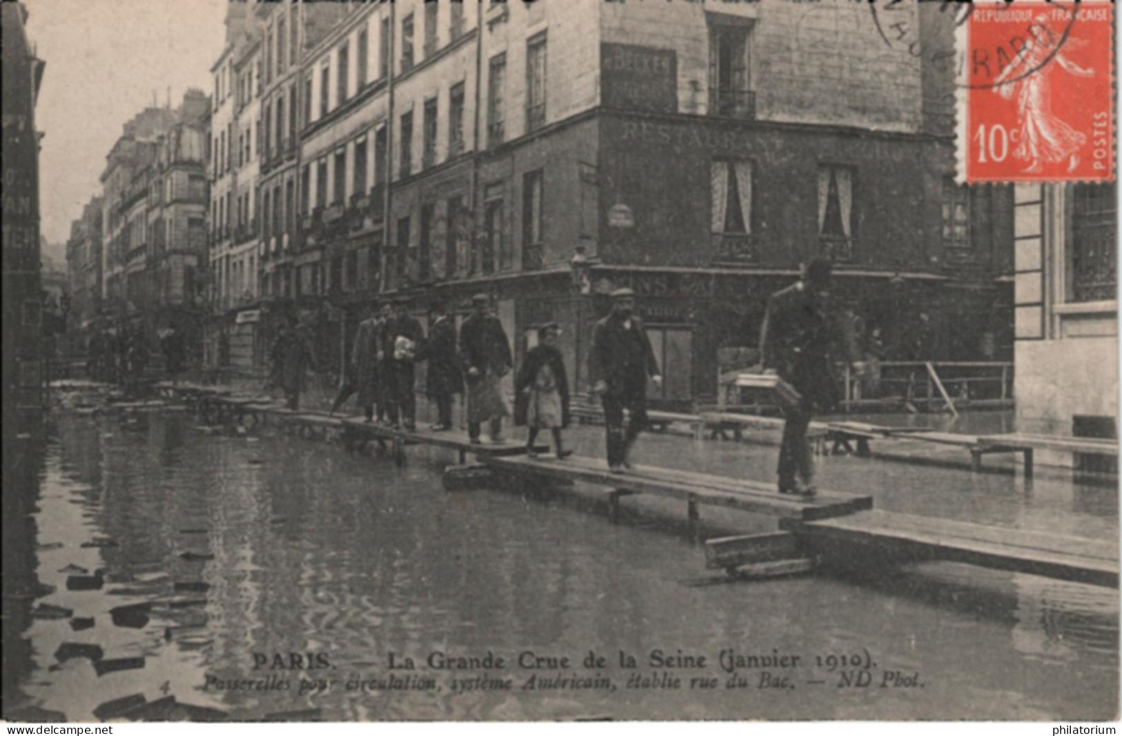 78  La Grande Crue De La Seine  Janvier 1910, Passerelles Rue Du Bac, Système Américain, - Alluvioni Del 1910