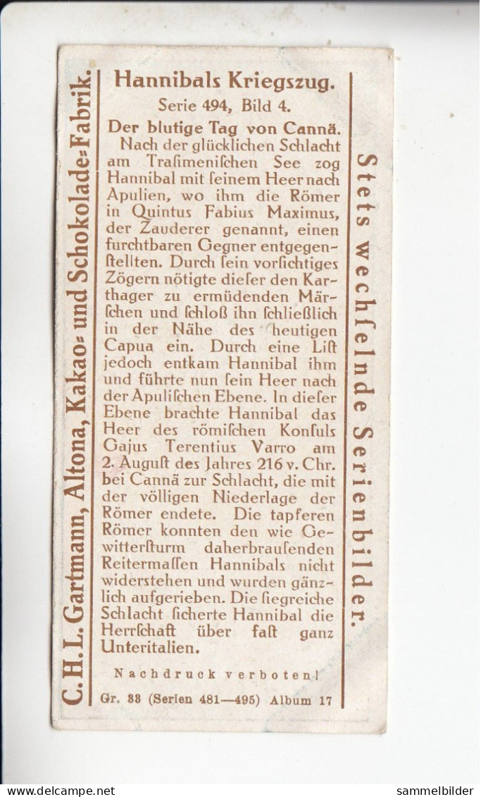 Gartmann Hannibals Kriegszug  Der Blutige Tag Von Cannä Serie 494#4 Von 1917 - Sonstige & Ohne Zuordnung