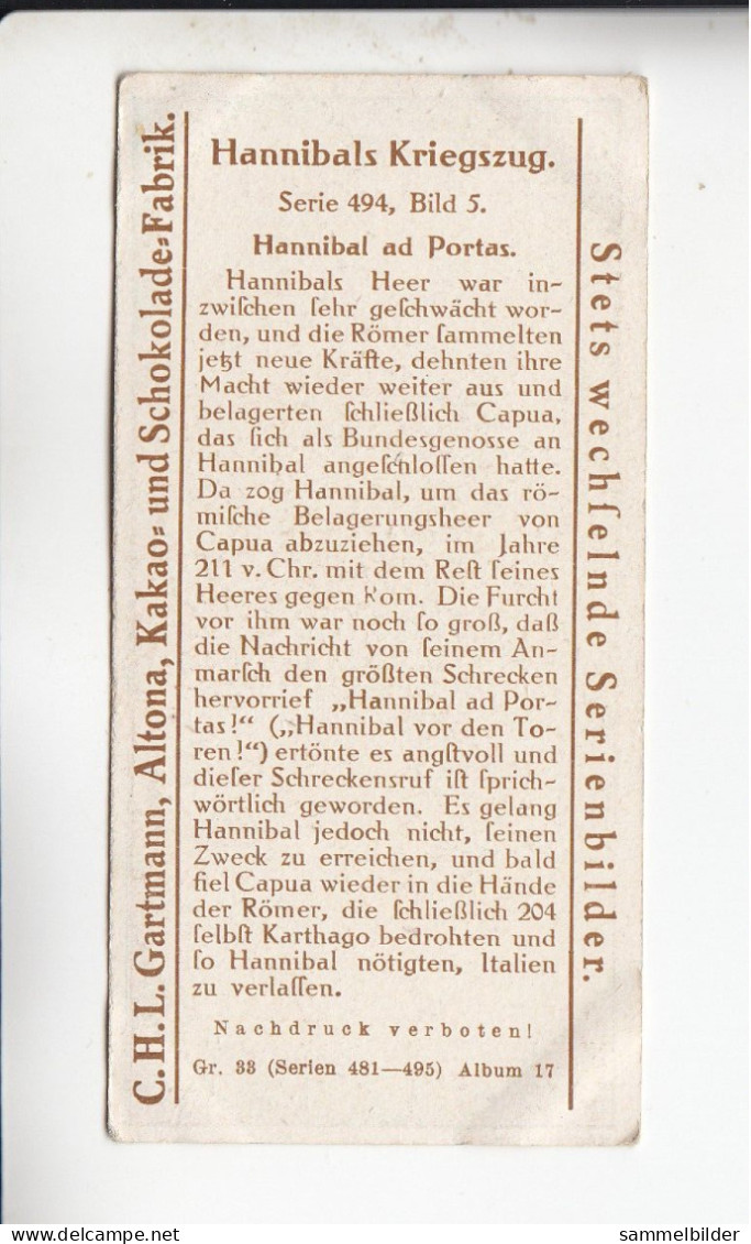 Gartmann Hannibals Kriegszug  Hannibal Ad Portas Serie 494#5 Von 1917 - Altri & Non Classificati