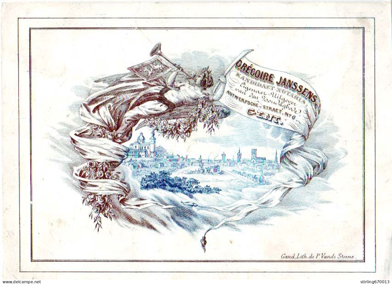 DE 1865 - Carte Porcelaine De Gregoire Janssens, Kandidaet Notaris, Gent, Imp VendeSteene - Other & Unclassified