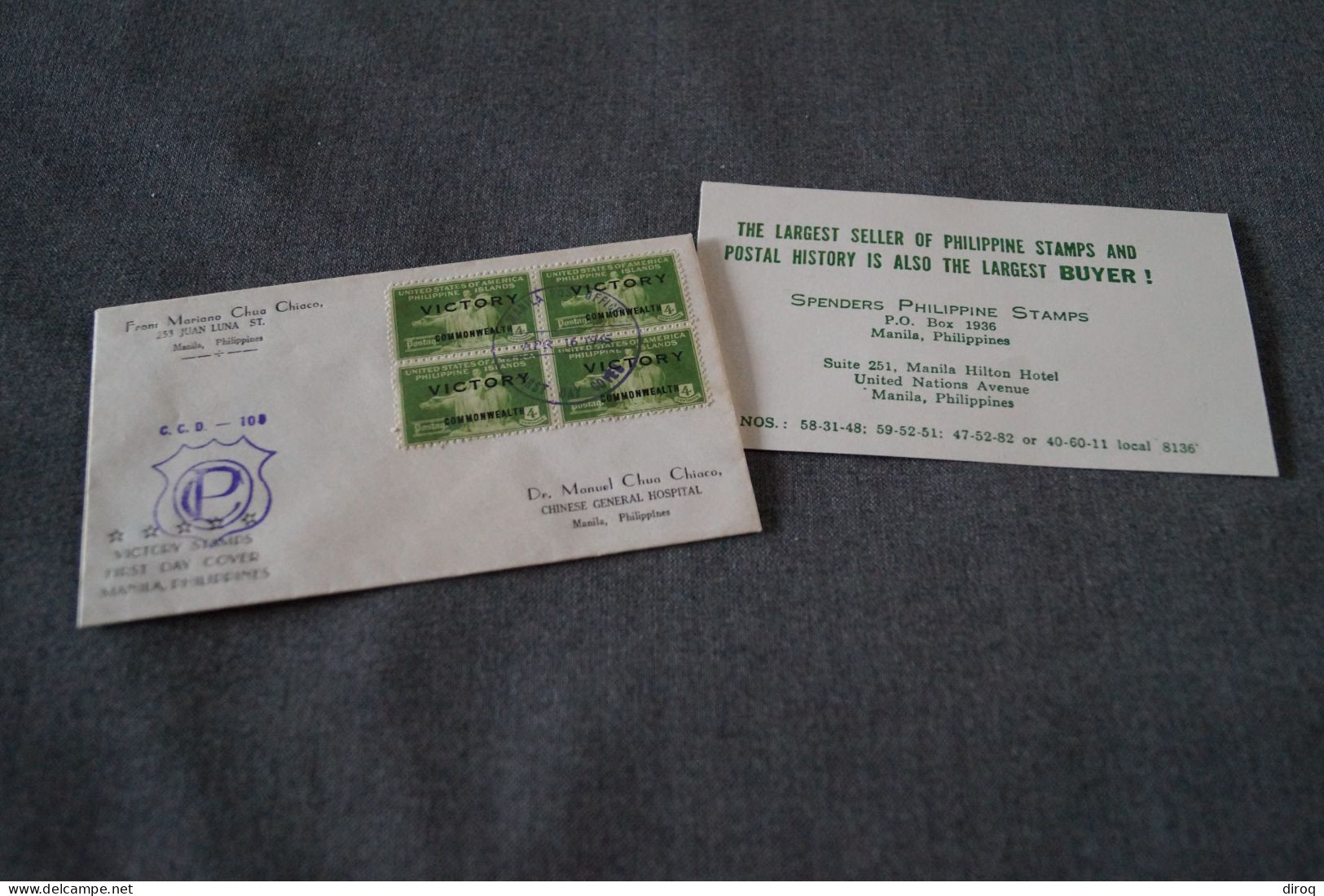 RARE,Philippines,timbres Sur Enveloppe,belle Oblitérations,1945, Pour Collection - Philippines