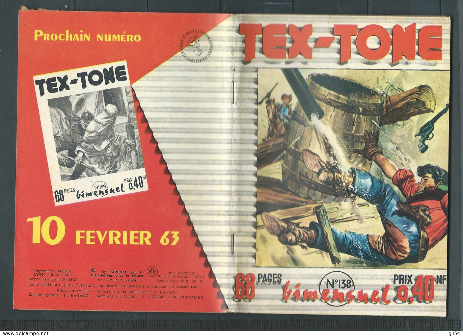 Tex-Tone  N° 138 - Bimensuel  " La Vengeance De El Fox    " - D.L.  1er Trimestre 1963 - Tex0405 - Small Size