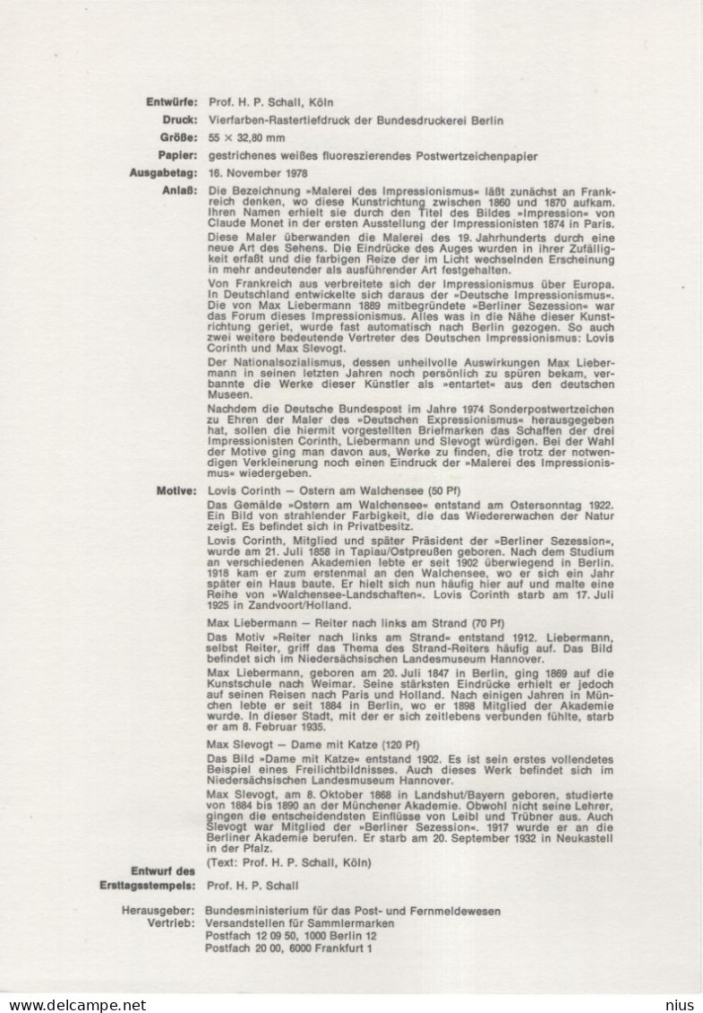 Germany Deutschland 1978-19 Deutsche Malerei Des Impressionismus, Lovis Corinth, Max Slevogt, Max Liebermann, Bonn - 1974-1980