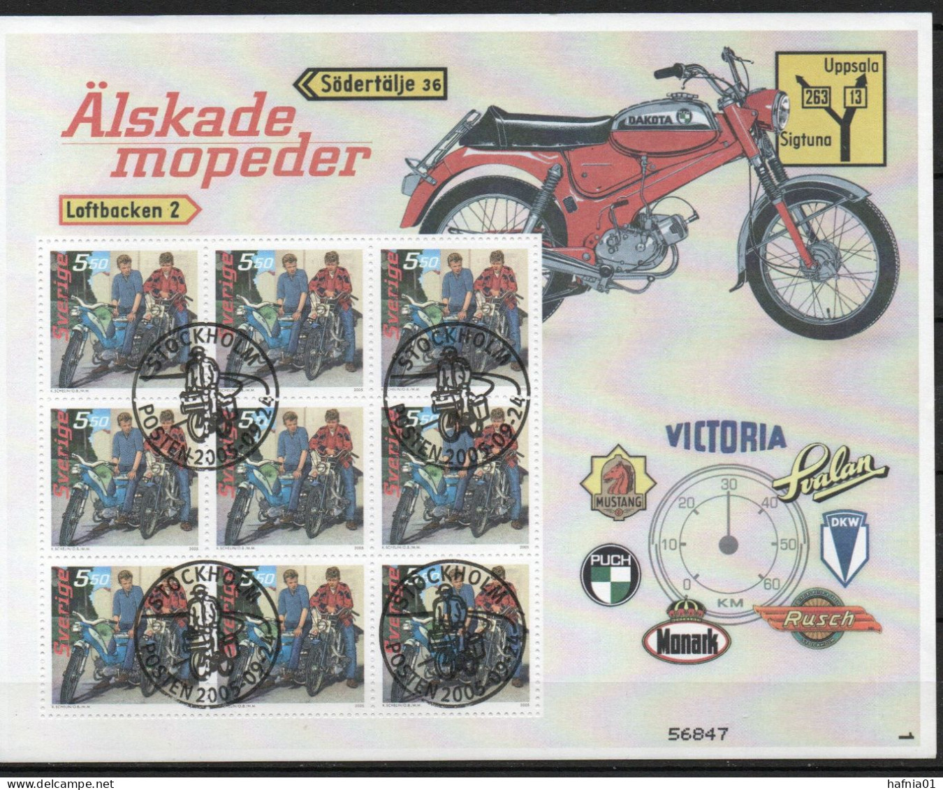 Martin >Mörck. Sweden 2005. Mopeds. Souvenir Sheet. Michel 2496. Cyl I + Control Number. USED. Signed. - Blocks & Kleinbögen