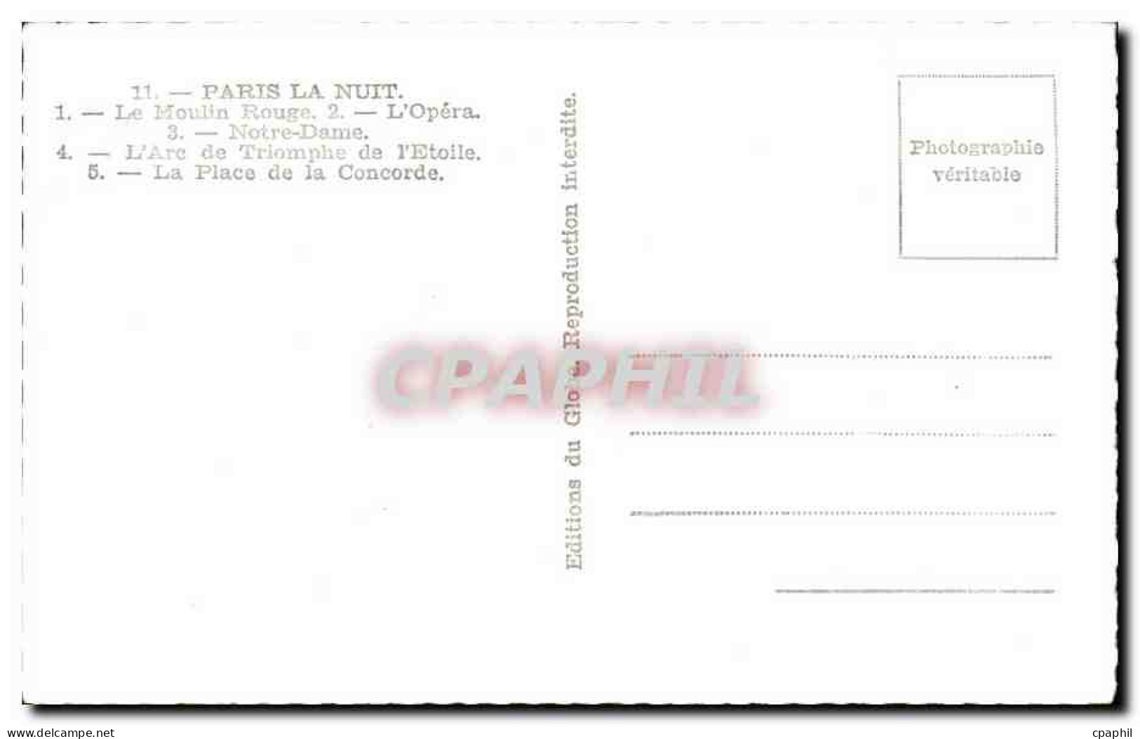 CPA Paris La Nuit Le Moulin Rougee L&#39opera Notre Dame Arc De TRiomphe  - Cartas Panorámicas