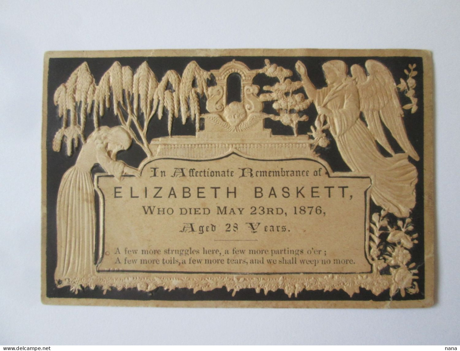 Rare! Embossing Funeral Card 115x76 Mm With 3D Effect From 1876/Carte Funeraire 115x76 Mm En Relief Avec Effet 3D De1876 - Funerali