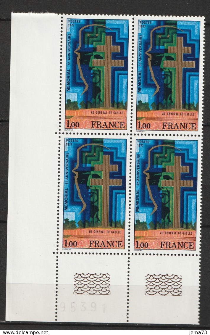 N° 1941 5ème Anniveraire Au Mémorial Du Général De Gaulle: Beau Bloc De 4 Timbres Neuf Impeccble, - Unused Stamps