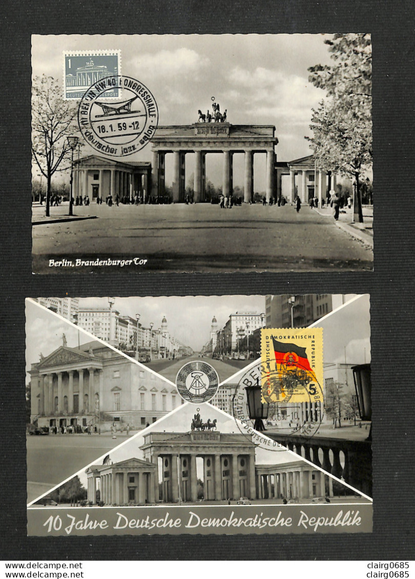 ALLEMAGNE - DDR - 2 Cartes Maximum 1959 - BERLIN - Brandenburger Tor - 10 Jahre Deutsche Demokratische Republik - Maximum Cards