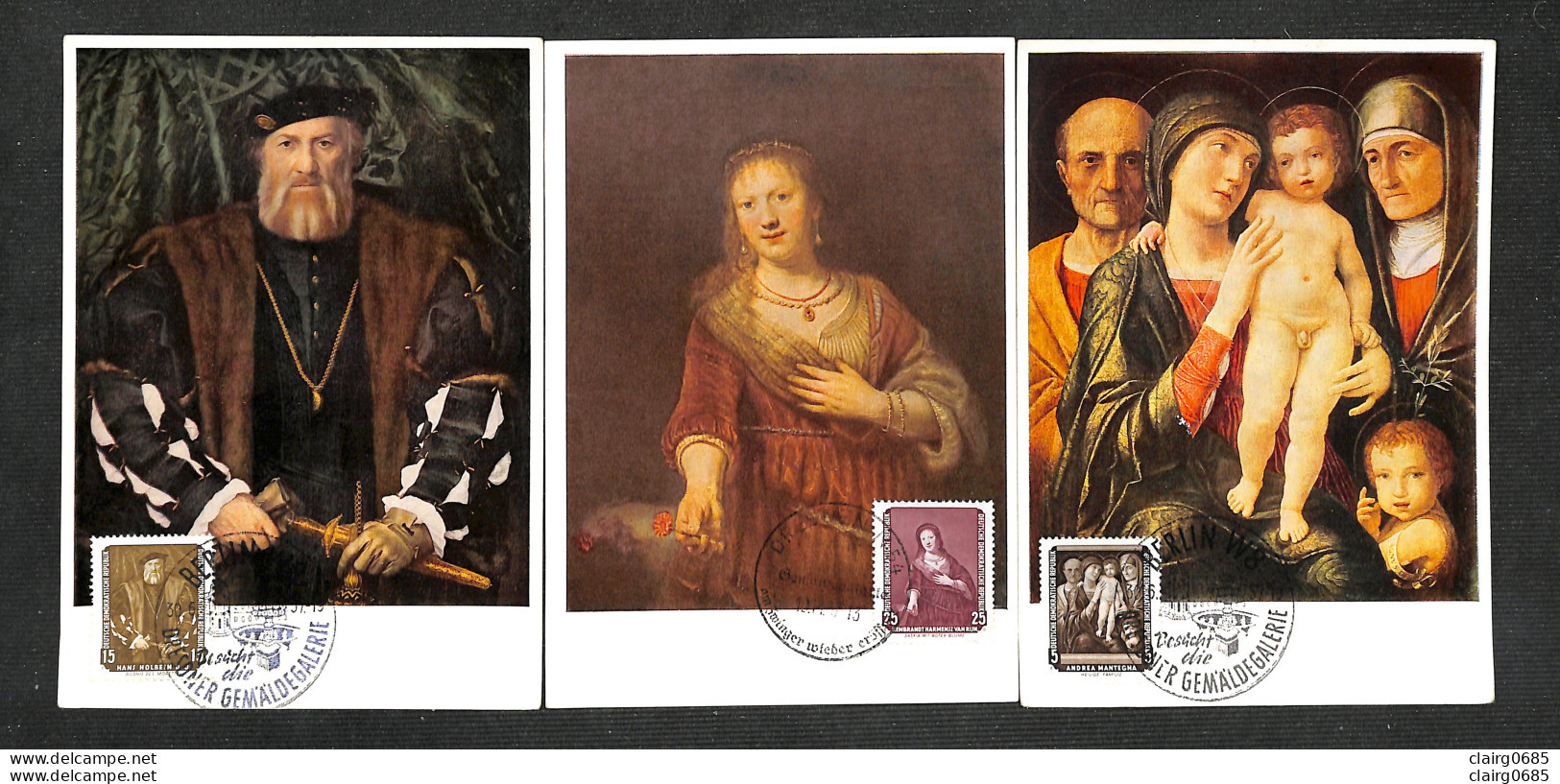 ALLEMAGNE - DDR - 3 Cartes Maximum 1957 - BERLIN W8 - DRESDEN - Hans Holbein - Rembrandt - Andrea Mantegna - Maximum Cards