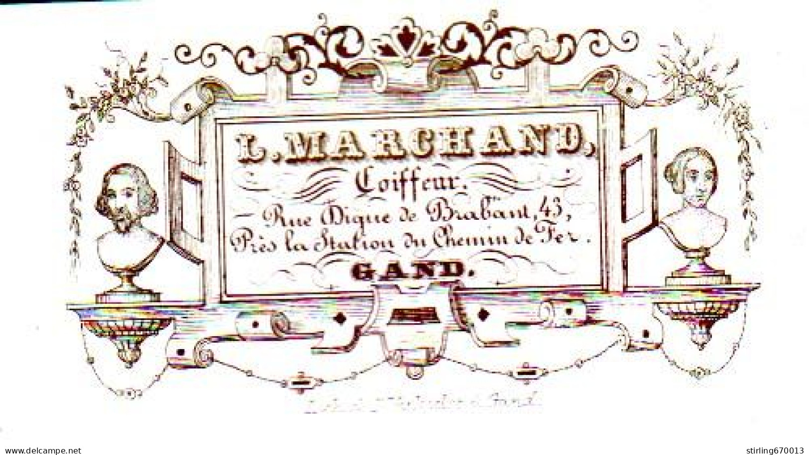 DE 1862 - Carte Porcelaine De L. Marchand, Coiffeur, Gand, Imp Verhadst - Autres & Non Classés