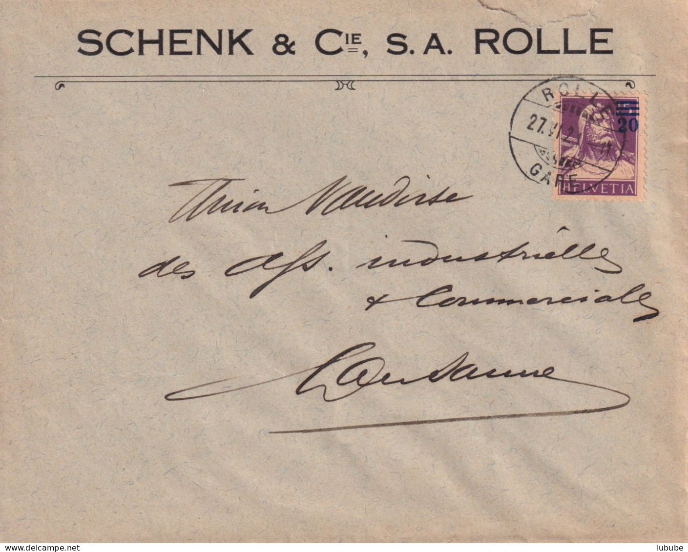 Motiv Brief  "Schenk & Cie. SA, Rolle" - Lausanne         1921 - Brieven En Documenten