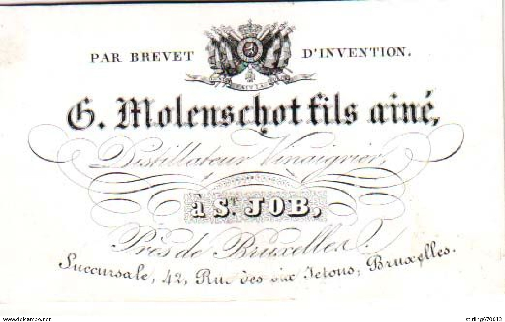 DE 1861 - Carte Porcelaine De G. Molenschot Fils Aine, Distillateur Vinaigrier, St. Job - Other & Unclassified