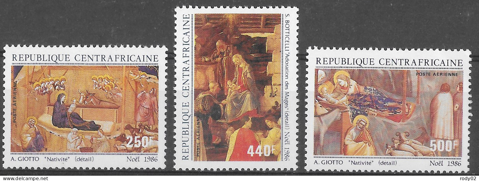 CENTRAFRIQUE - NOEL - TABLEAUX DE GIOTTO ET BOTTICELLI - PA 350 A 352 - NEUF** MNH - Paintings