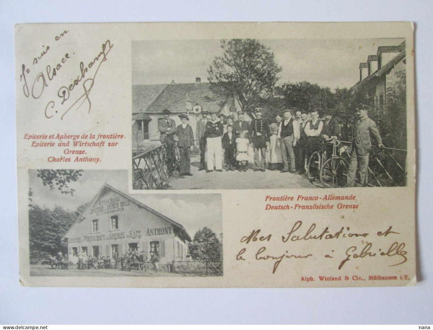 Frontiere Franco-Allemande:epicerie Et Auberge Charles Anthony 1904/grocery & Hostel Franco-German Border 1904 Postcard - Otros & Sin Clasificación