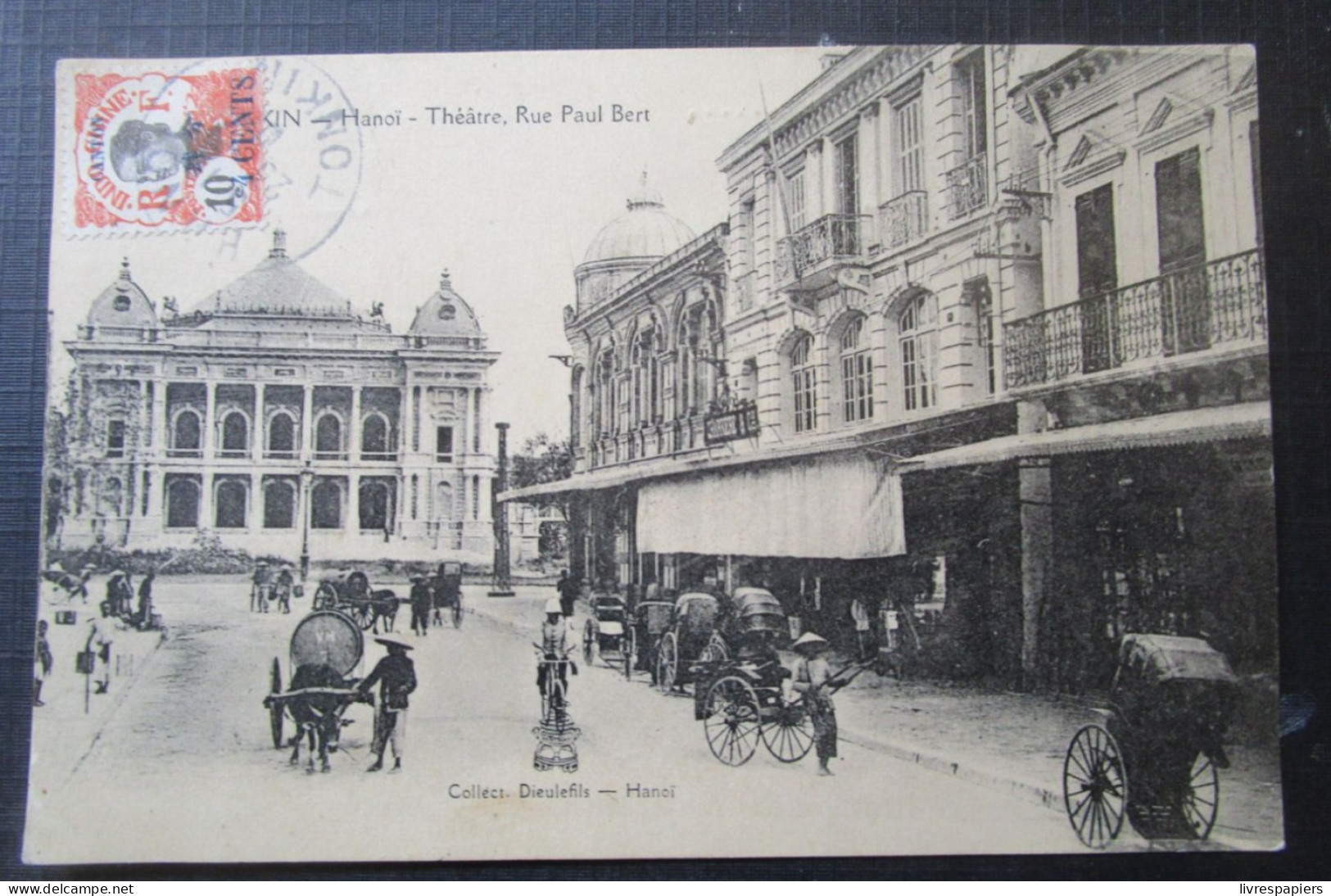 Indochine Hanoi Theatre Rue Paul Bert   Cpa  Timbrée Sucharge - Vietnam