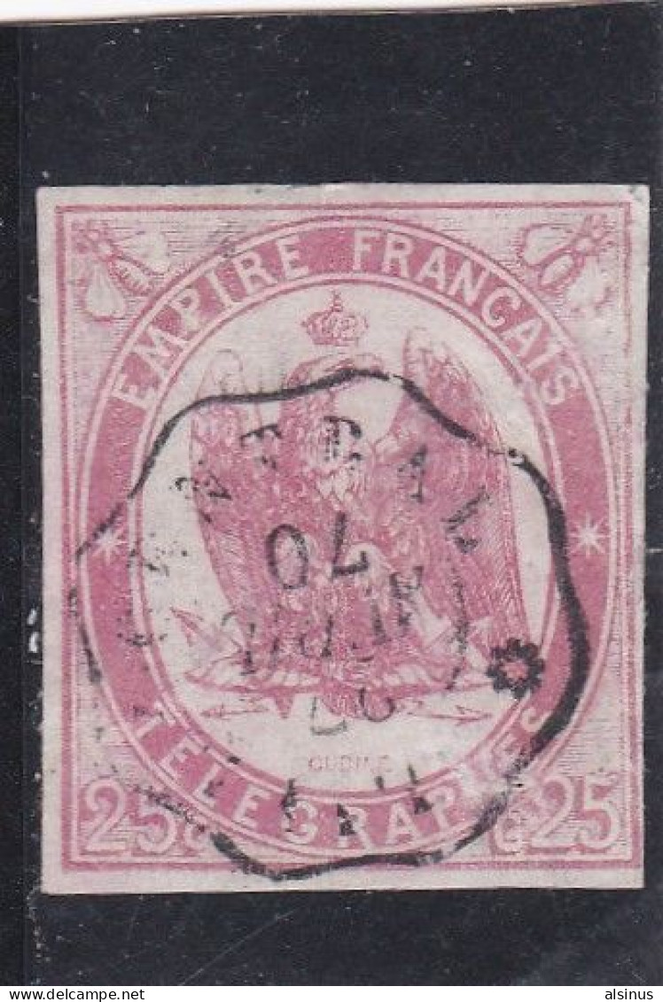 FRANCE - TIMBRE TELEGRAPHE - 1868 - N°1 - 25 C ROUGE-CARMIN - OBLITERE - Telegrafi E Telefoni