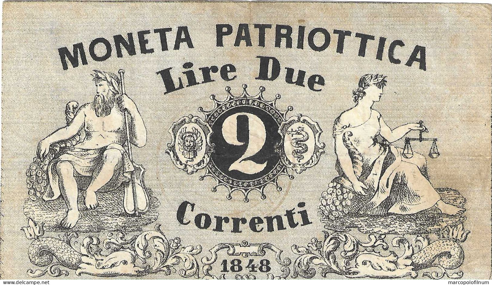 VENEZIA - GOVERNO PROVVISORIO - 1848 - 2 LIRE CORRENTI - CIRCOLATA - - Altri & Non Classificati